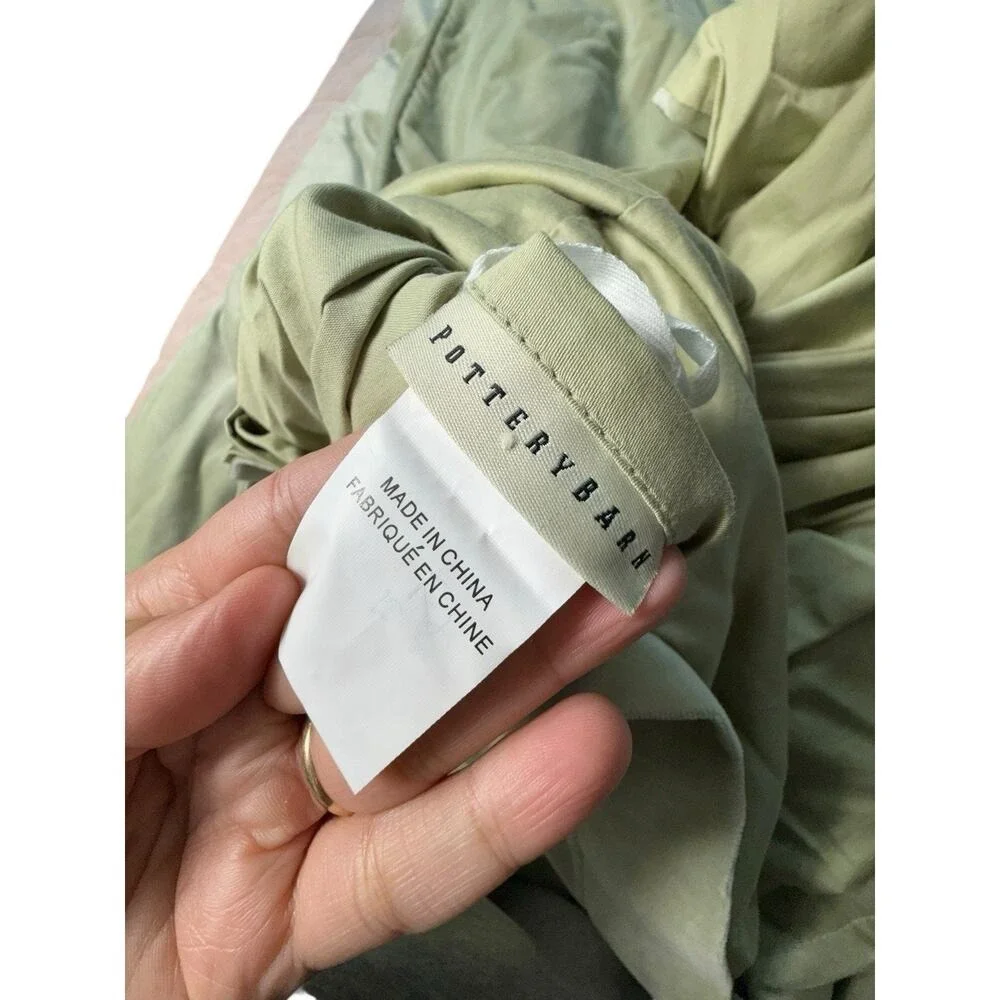 Pottery Barn Light Green Cotton Velour Velvet KING Duvet Cover Whimsical Cottage